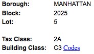 Department of Finance's classification of 259 W 139