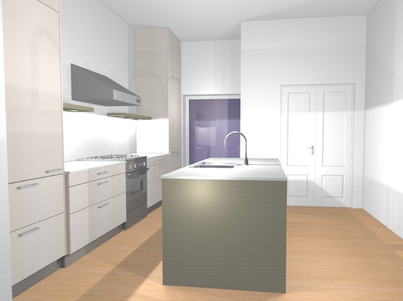 3D Rendering of Harlem brownstone kitchen