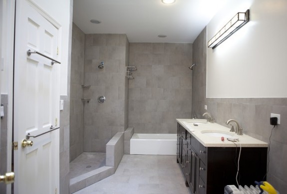 Master bathroom with shallow tub