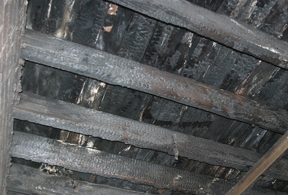 Charred roof joists