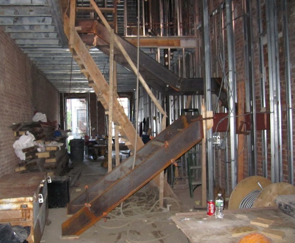 Steel stairs going into a Harlem townhouse