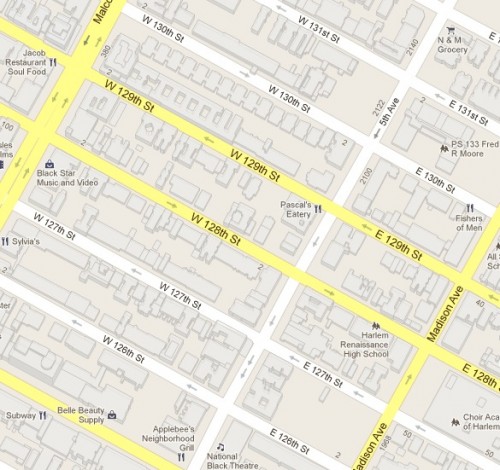 Map showing the High Five neighborhood in Harlem