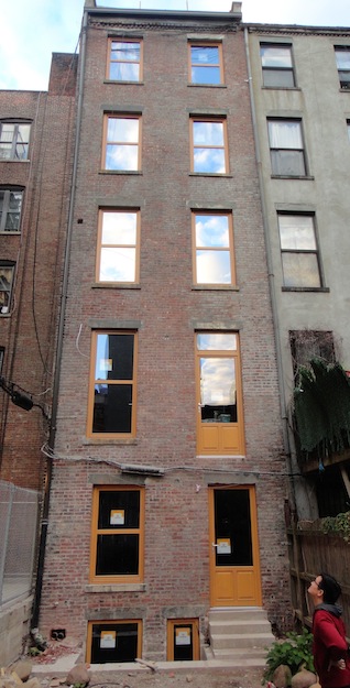 Back of our townhouse - 3 types of window glazing