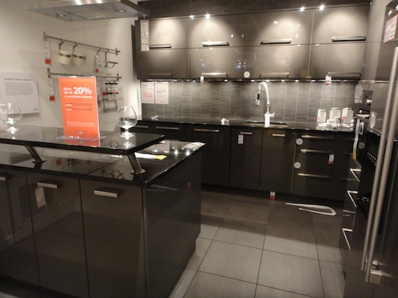 Glossy gray Ikea kitchen