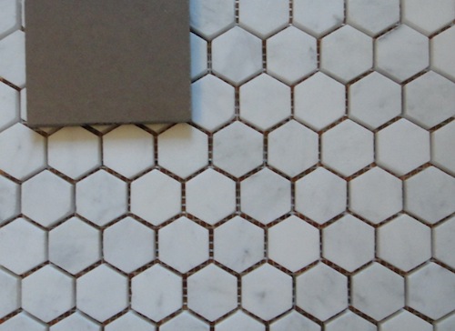 hexagonal Carrara mable for guest bath