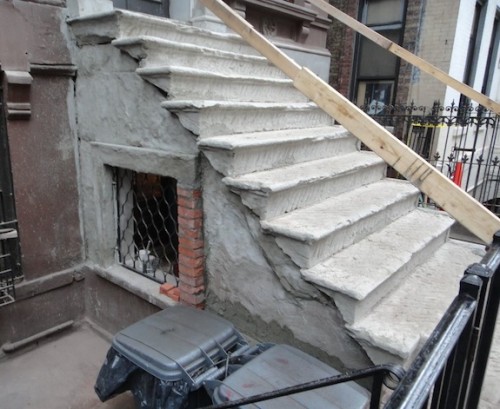 Remove loose brownstone from stoop
